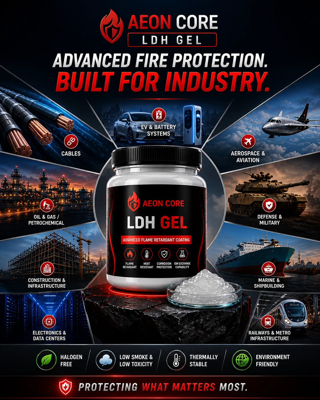 Aeon Core LDH Gel fire retardant coating for industrial and commercial materials